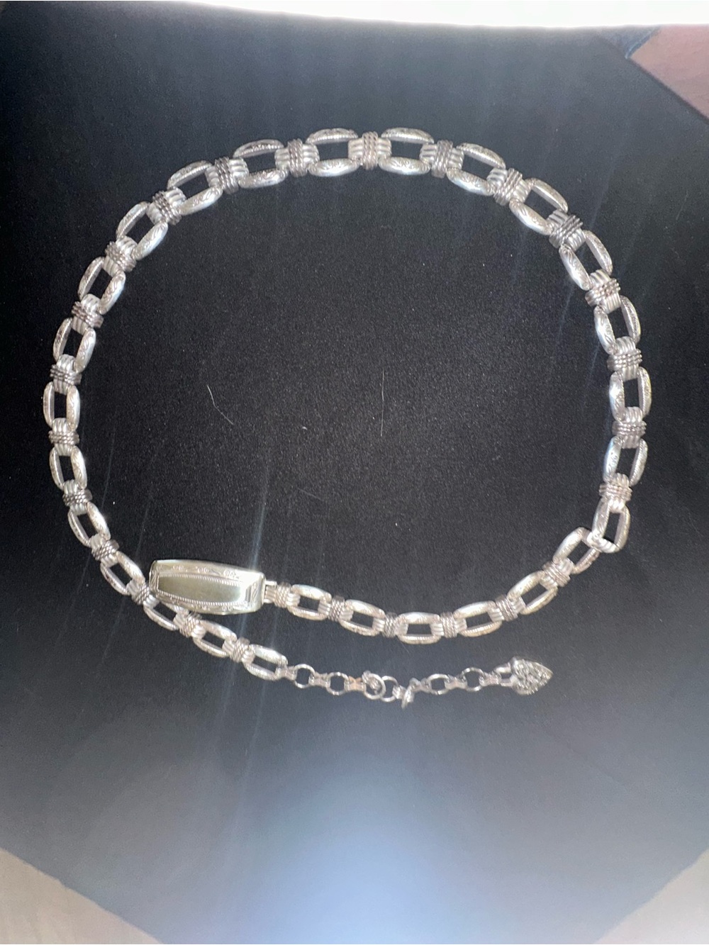 Brighton Silver Tone Link Belt with Textured Oval Links
